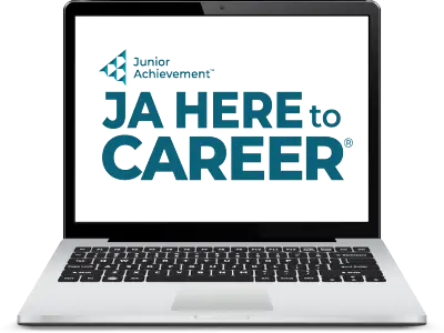 image of laptop with JA Here to Career home screen visible